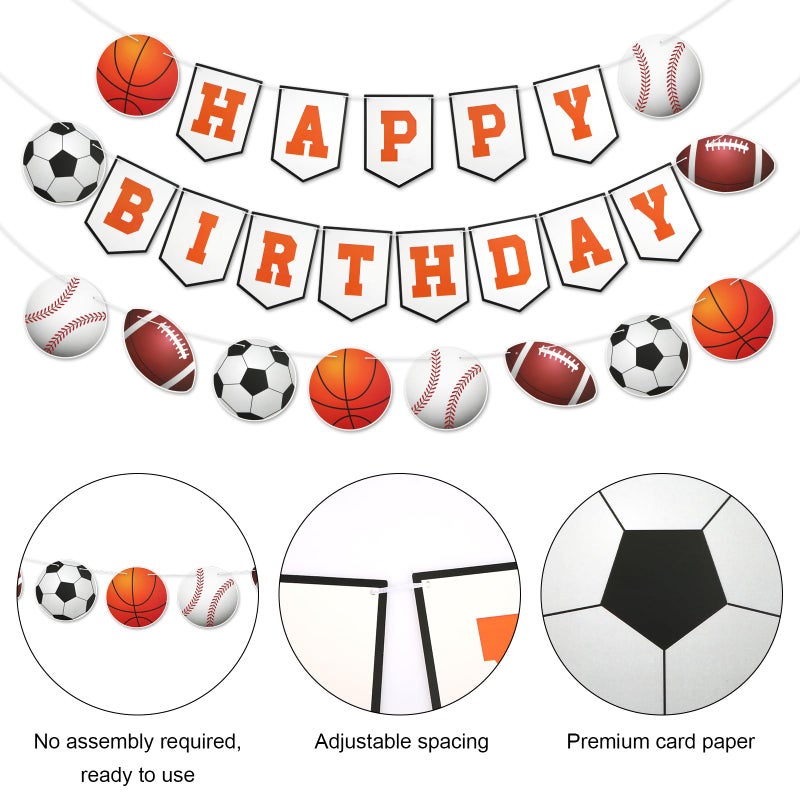 PEUTIER 3pcs Sports Birthday Banner - Happy Birthday Basketball Baseball Football Rugby Decorations for Photo Props Party Supplies - Image 3